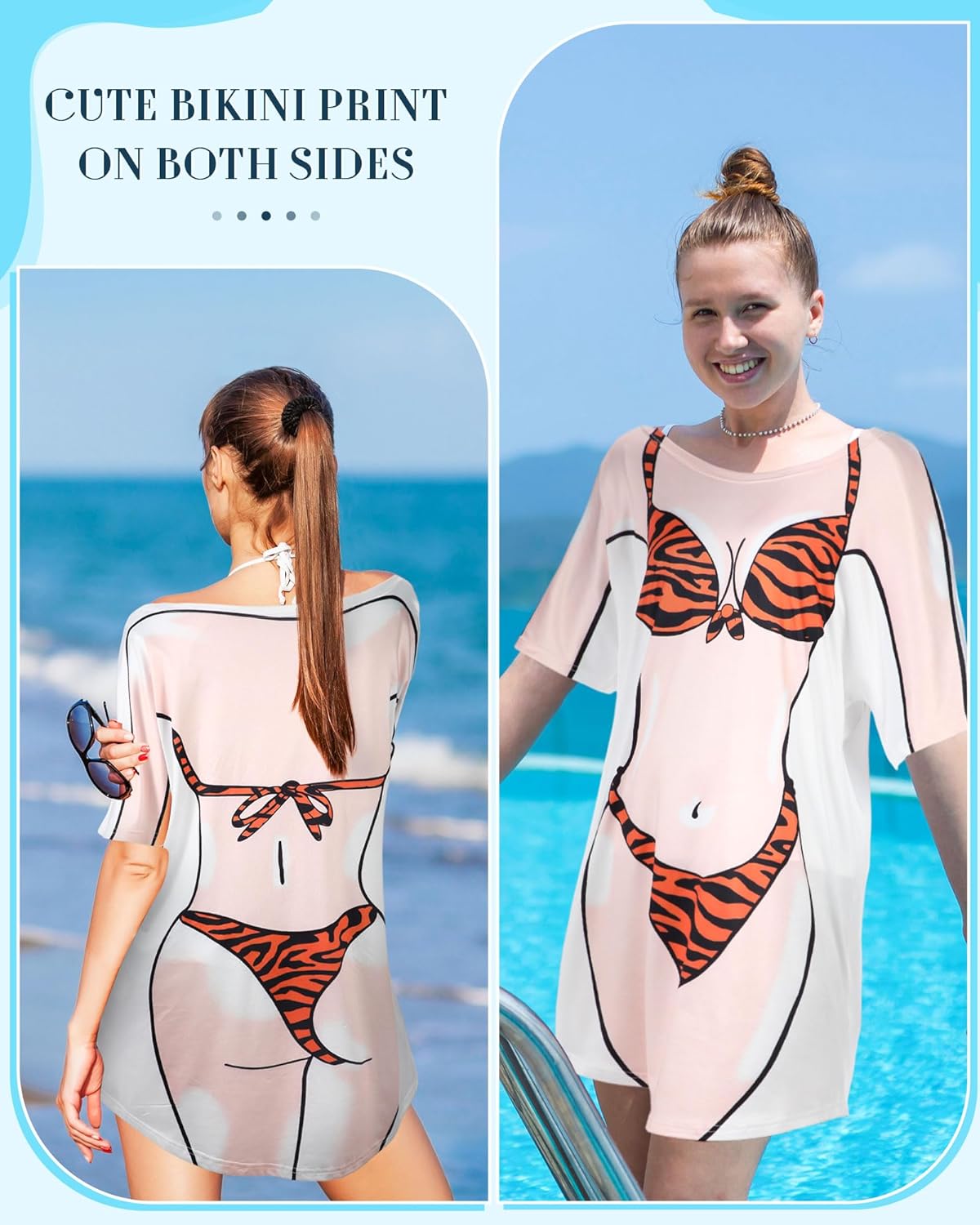Cozypower 12 Pack Women's Bikini Shirt Short Sleeve Cover up Funny T Shirt Cute Bikini Print Baggy Dress Swimwear for Women