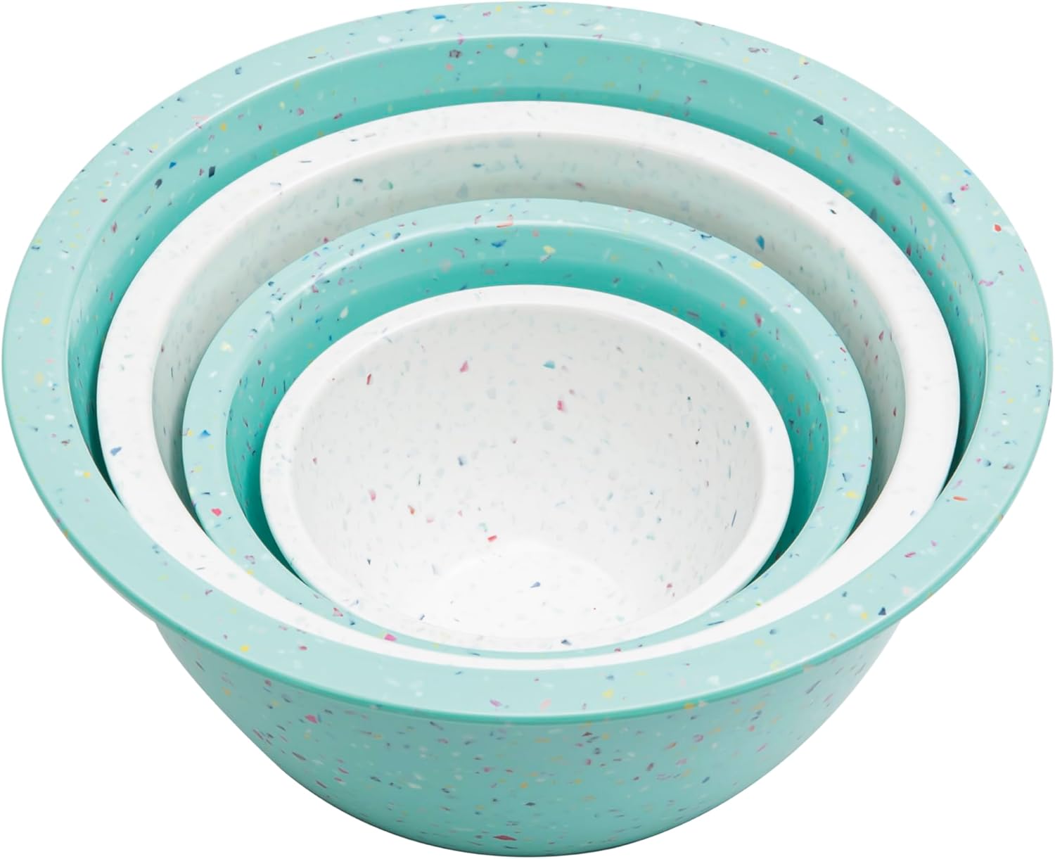bzyoo Confetti Nesting Mixing Bowls Set - 4-Piece Colorful Kitchen Bowls (18oz, 1.25QT, 2.5QT, 4QT) - BPA-Free, Dishwasher Safe, Space-Saving Design Eggshell Color