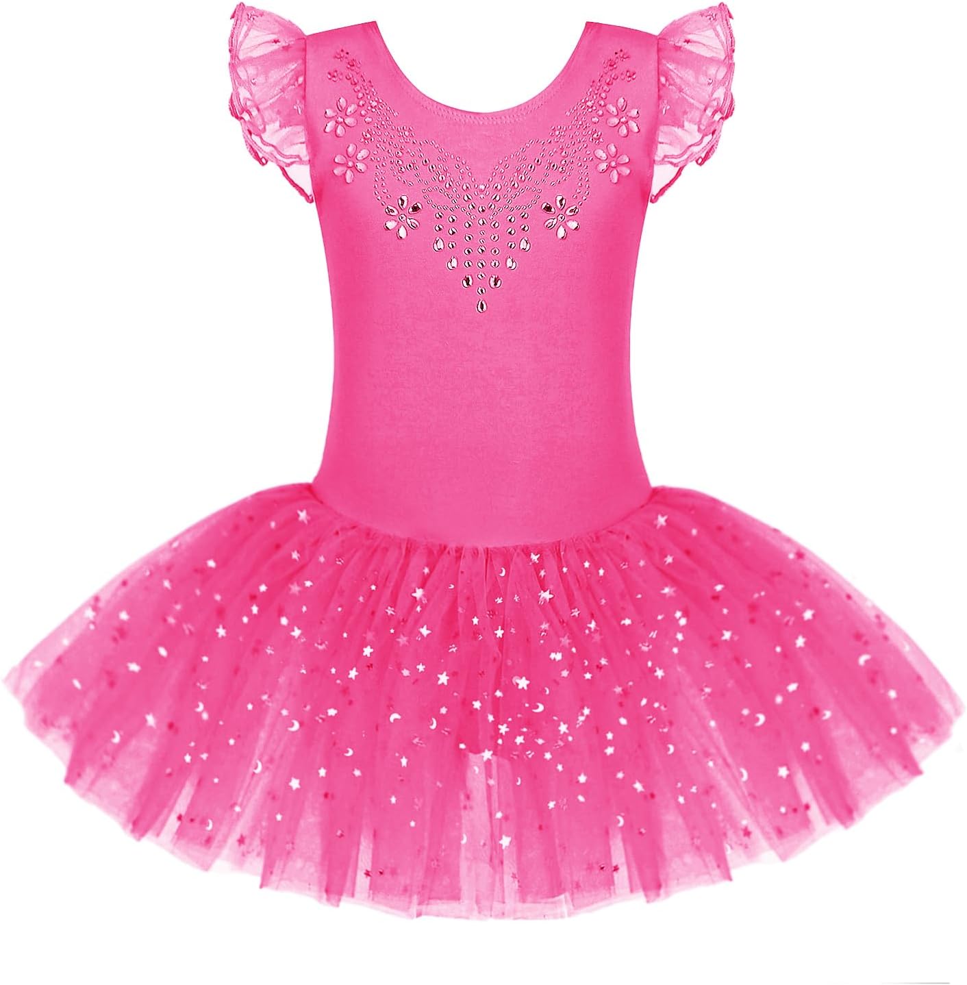 Zaclotre Kid Girls Ruffle Sleeve Ballet Skirted Leotard Shiny Dance Tutu Dresses