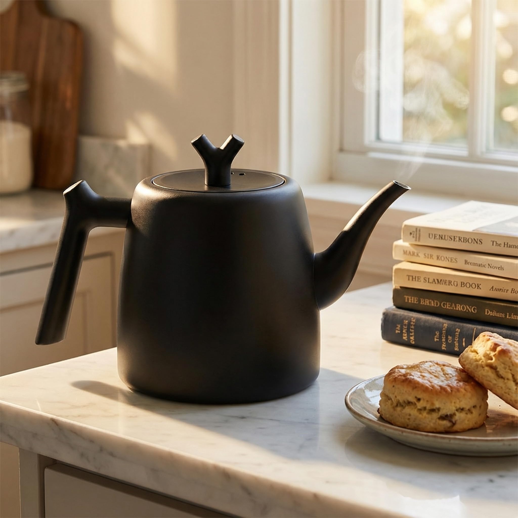 Teekanne 304 Edelstahl Thermo Teekanne 2L Thermoskanne Tee mit Siebeinsatz Schwarz Teebereiter Doppelwandig Isolierkanne Hitzebeständige Tee Kanne Teapot mit Griffe für Ingwer