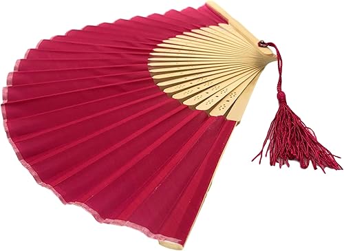 Miniatura 67 de FANSOF.FANS Abanico de mano plegable de mano de tela con borla de grado A, varillas de bambú para mujeres y niñas, fiesta de verano, eventos, Azul