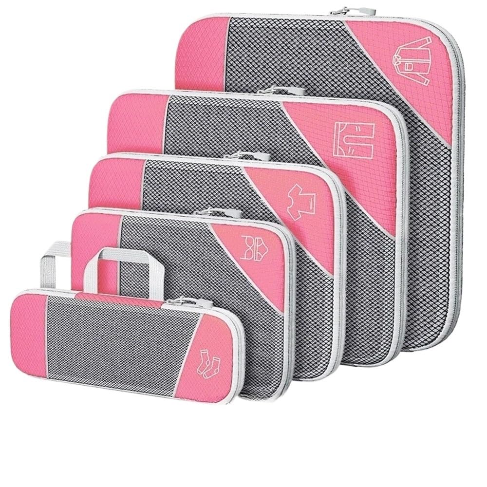 5PCS Mesh Compression Packing Cubes, Lightweight Travel Suitcase Organizer
