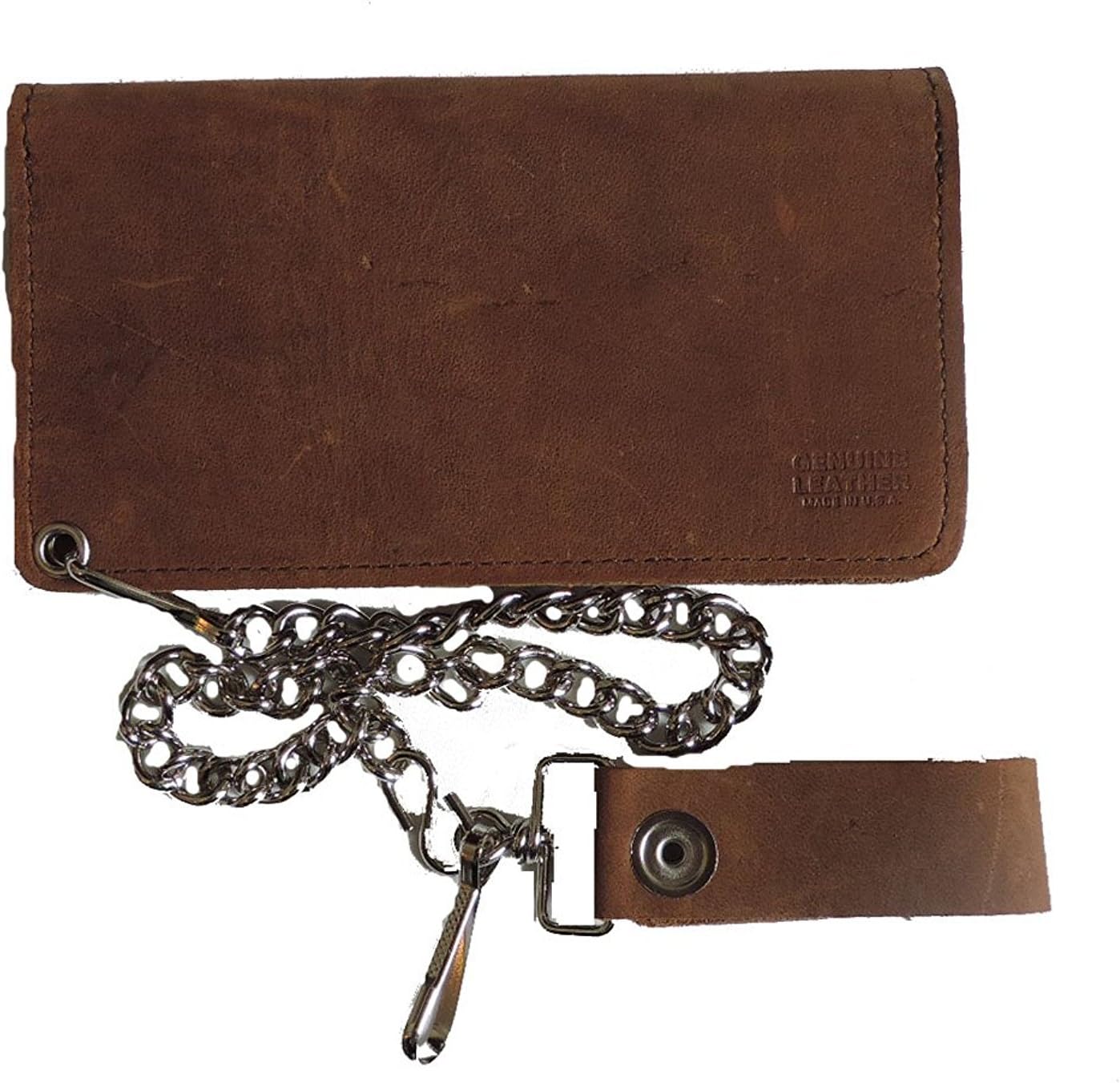 Leather Biker Billfold Chain 8 inch Wallet Natural Tan Brown Distressed Leather Made in USA - Image 3