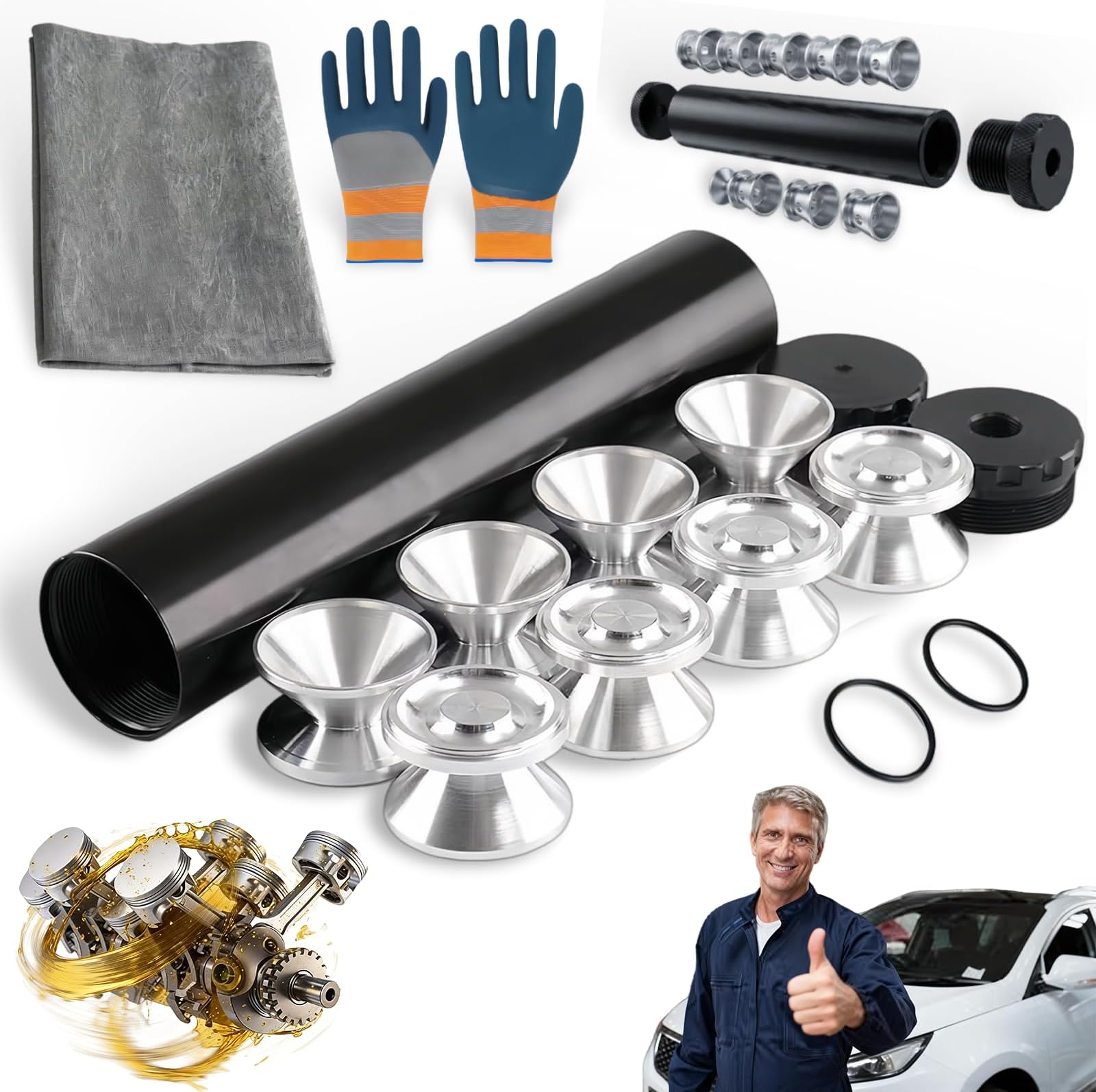 Solvent Filter Trap 1/2 5/8 - Black Aluminum Solvent Trap Kit, Upgraded Suppressor Fuel Filter with Multiple End Caps, Industrial Grade Automotive Solvent Trap Accessories for Car & Truck (5/8 x 24)
