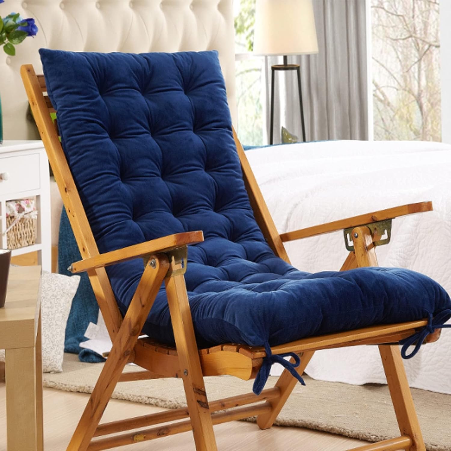 Rocking Chair Cushion with Ties Overstuffed Seat Back