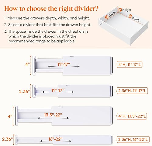 Miniatura 3 de Lifewit Paquete de 10 separadores de cajones de 4 pulgadas de alto, 11 a 17 pulgadas de alto, organizadores de cajones ajustables para ropa,