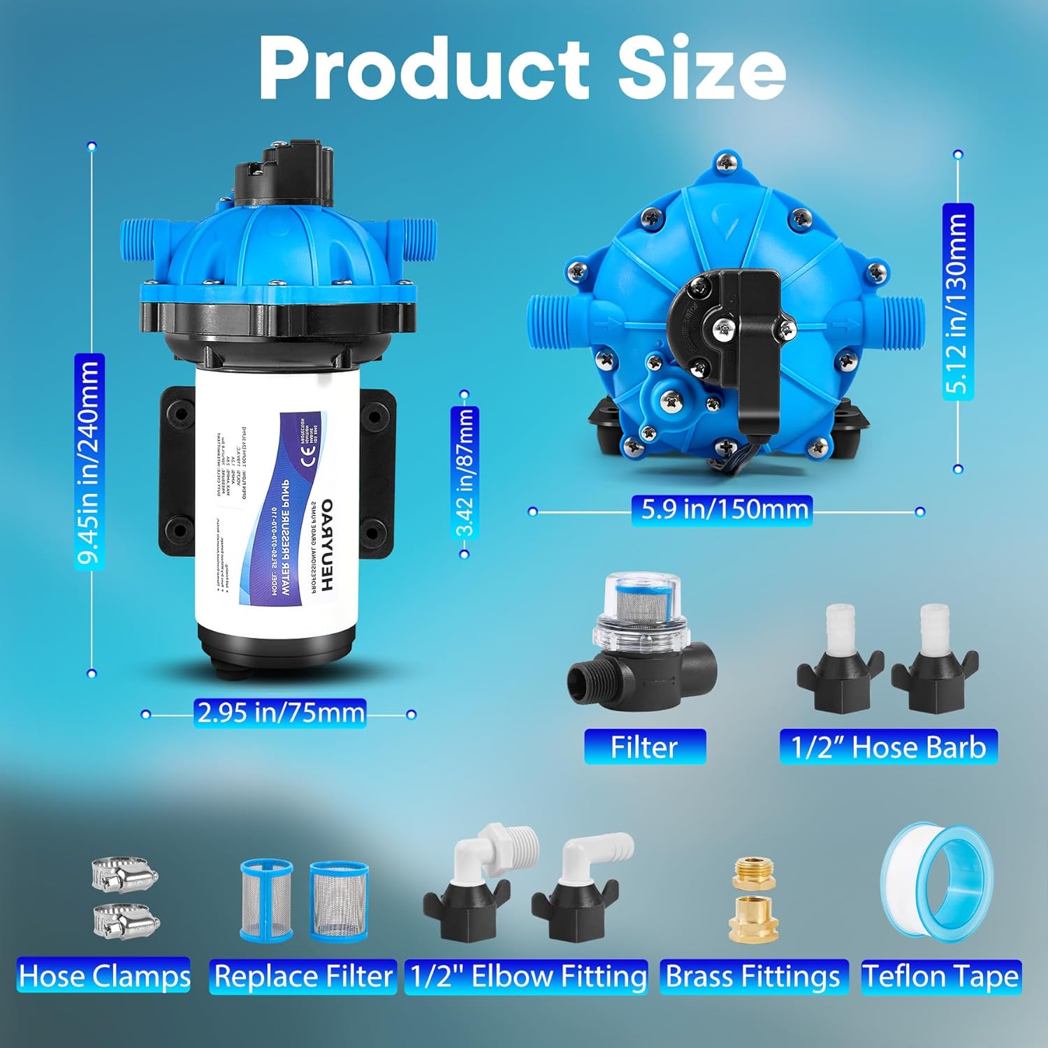 Heuyrao RV Fresh Water Pump 110V AC 7.0GPM 70PSI 5 Chamber Self Priming Water Pressure Diaphragm Pump with Power Plug for Kitchen,Bathroom,RV Marine,Camper,Garden,Trailer