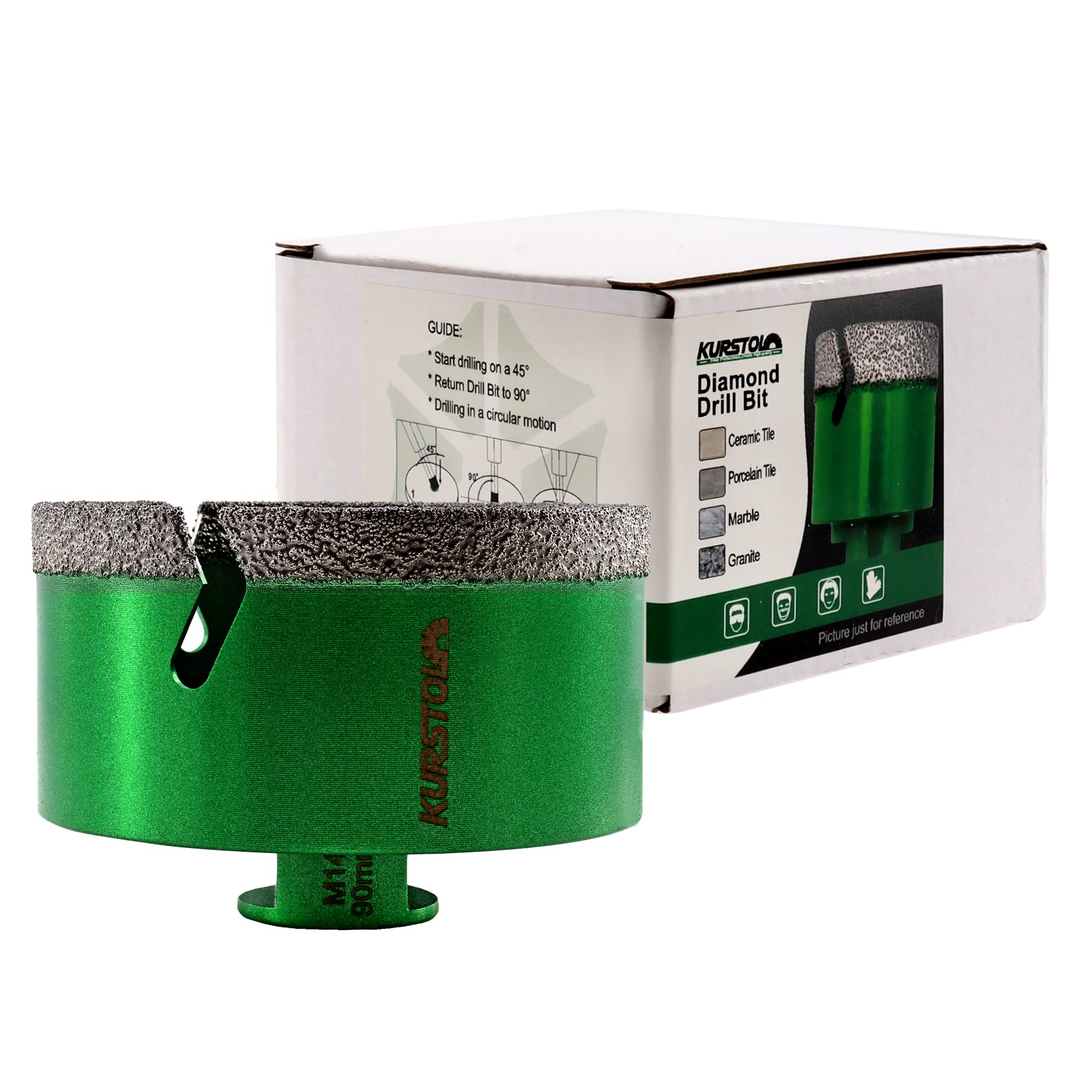 Punte Diamantate per Gres Porcellanato 90mm - Sega a Corona Brasata al Vuoto con Filetto M14 e Dente Fulmine - per Porcellana Piastrelle Ceramica Marmo Granito