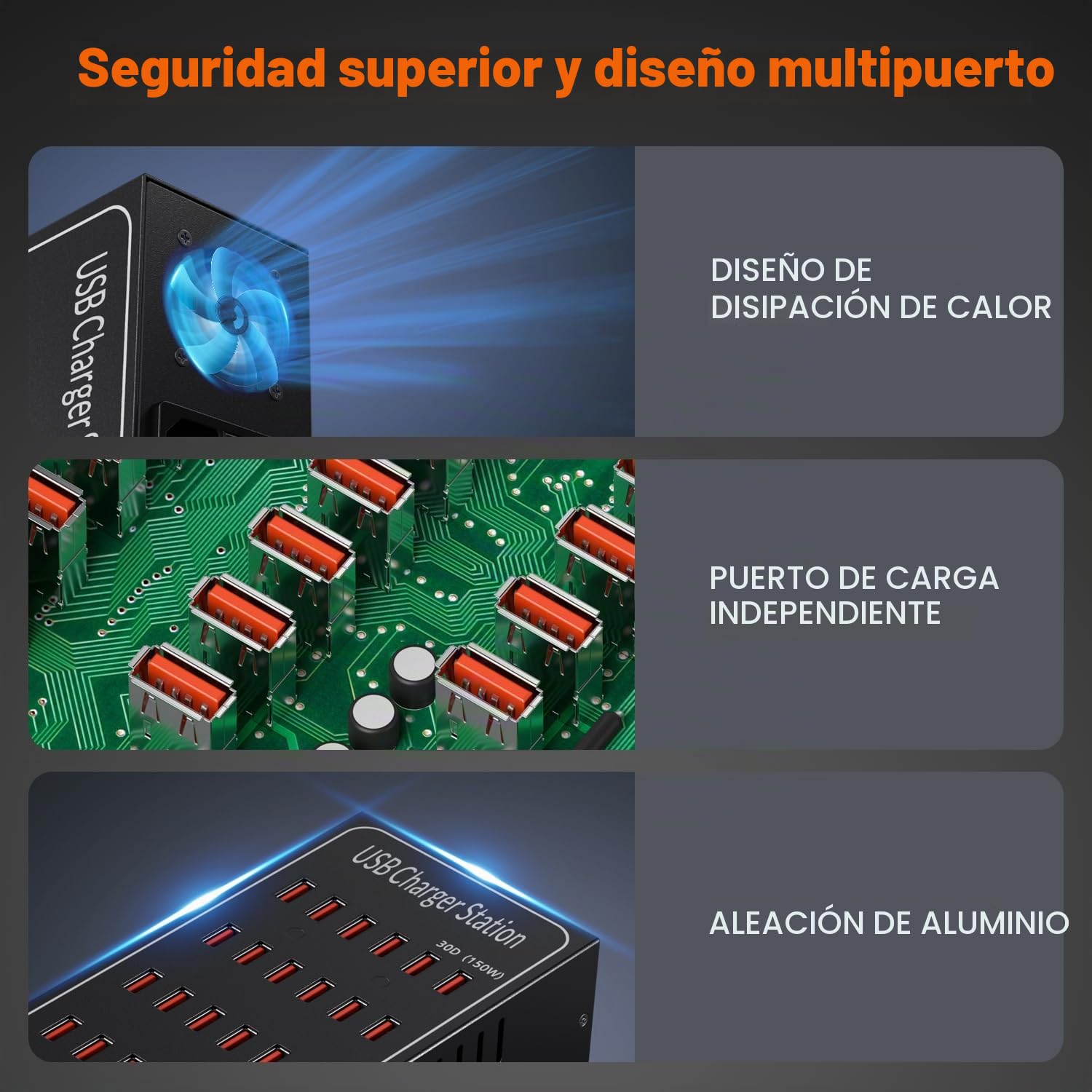 Cargador USB, estación de carga de 30 puertos, cargador de sobremesa 150W/30A, concentrador multidispositivo, adaptador de red USB-A, compatible con iPhone 12/13/14/15/Samsung S24/S23/S22/Google/Table