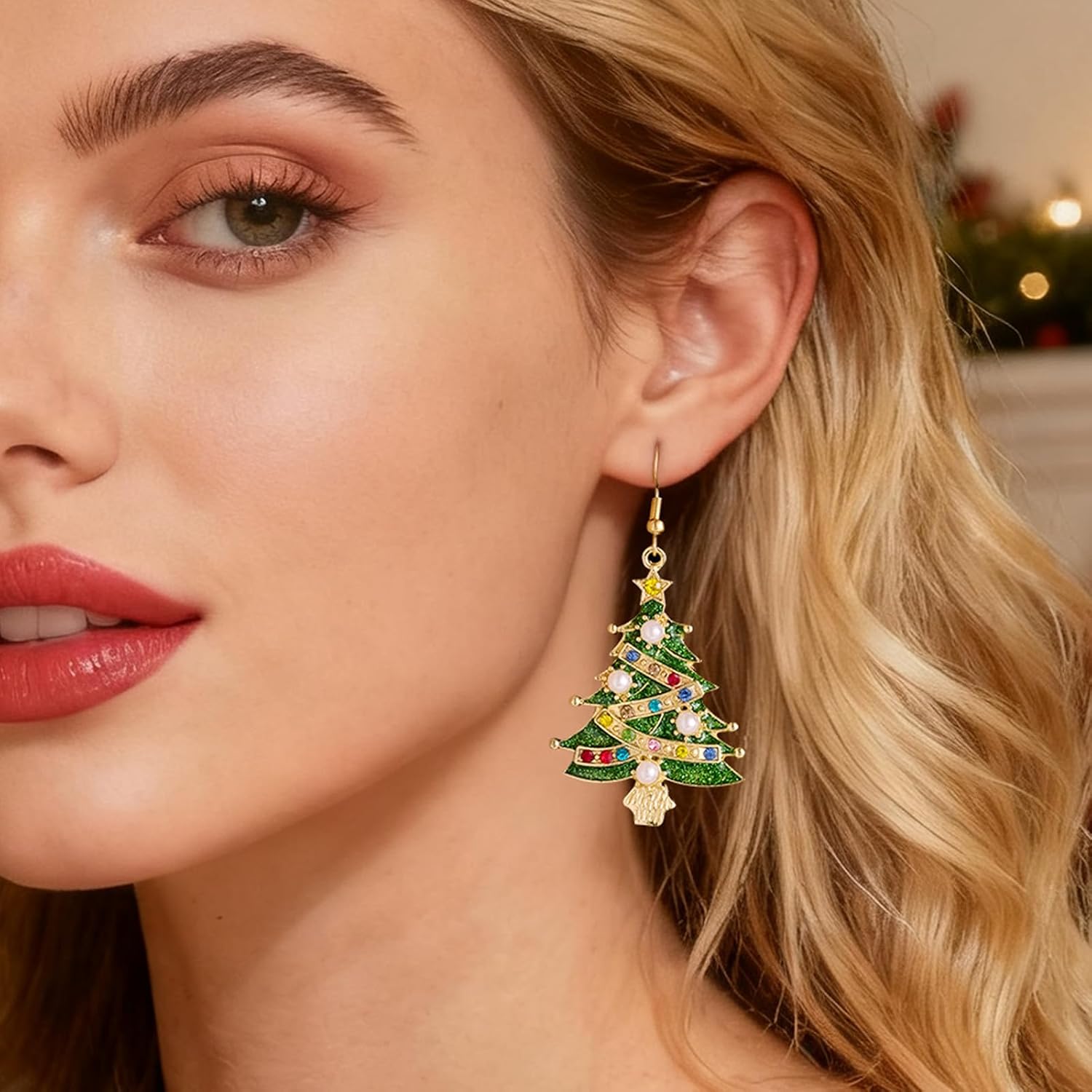 Christmas Earrings Fun Holiday Earrings Bow Christmas Tree Earrings for Women Drop Dangle Earrings for Party Festival Xmas Christmas Jewelry Gifts - Image 2