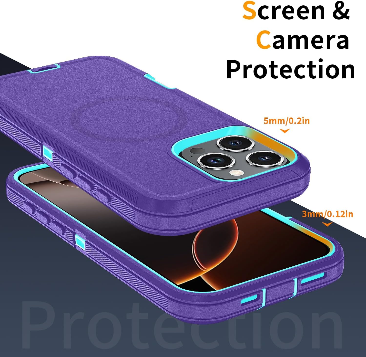 for iPhone 16 Pro Case [Compatible with MagSafe], Heavy Duty Shockproof 3-Layer Full-Body Protection Rugged Cover, Drop-Resistant and Wireless Charging Friendly (Purple, iPhone 16 Pro) - Image 3
