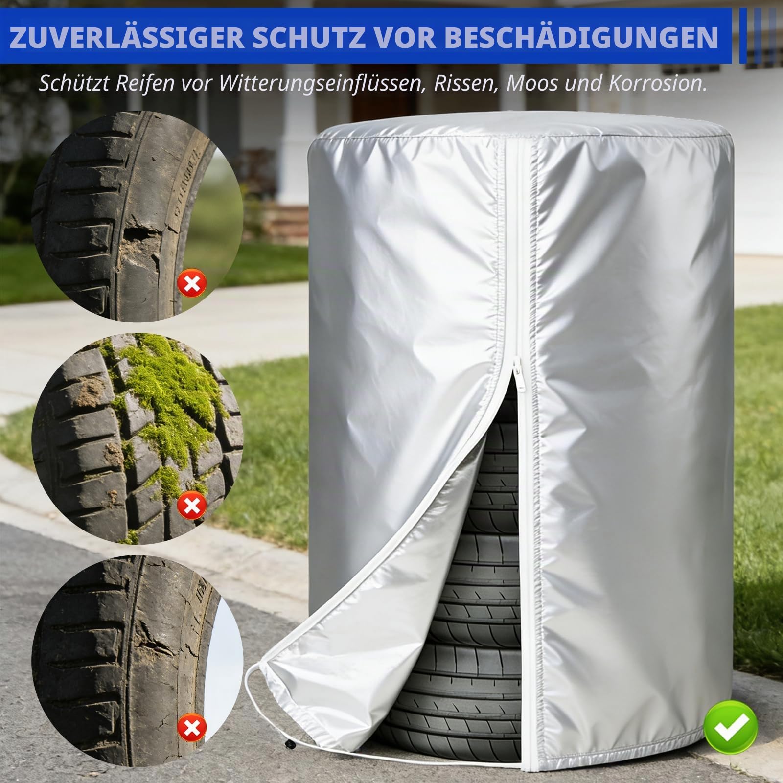 FreeTec Auto Reifentasche, 17-22 Zoll Reifenabdeckung Reifenschutzhülle Aufbewahrung für 4 Reifen, Sonnenschutz Winterabdeckung für Autoreifen Felgenbaum (80 x 117cm) (420D und 4 Matten)