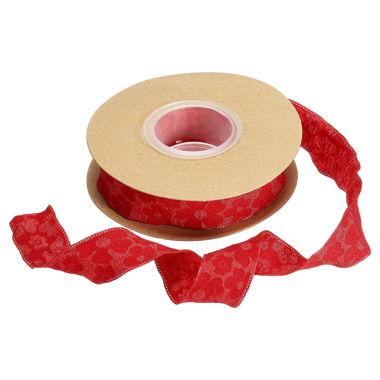 Ruban floral en relief dentelle brodée rouge pour emballage cadeau et loisirs créatifs