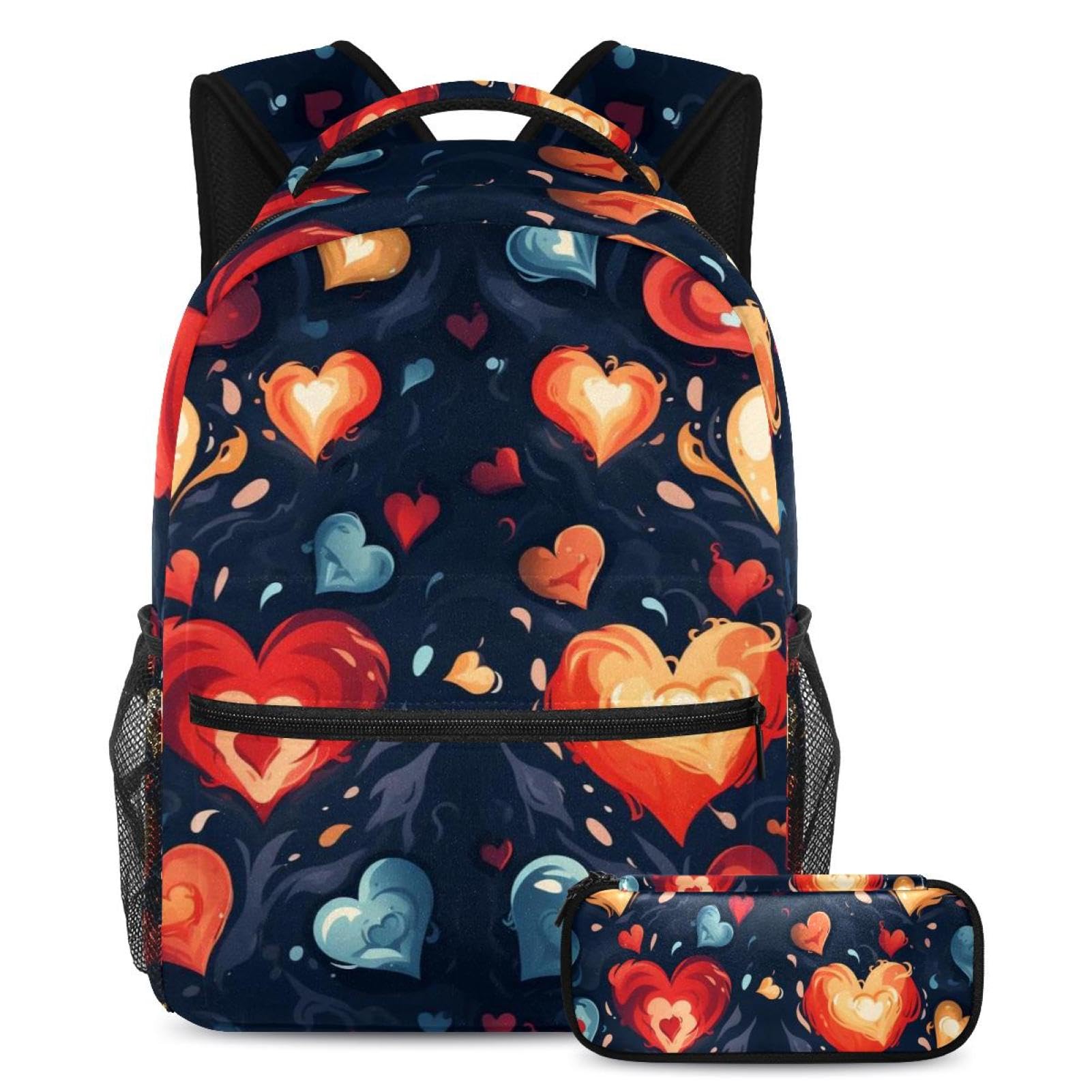 Sac à dos rouge imprimé cœur grand format idéal pour le lycée - 7