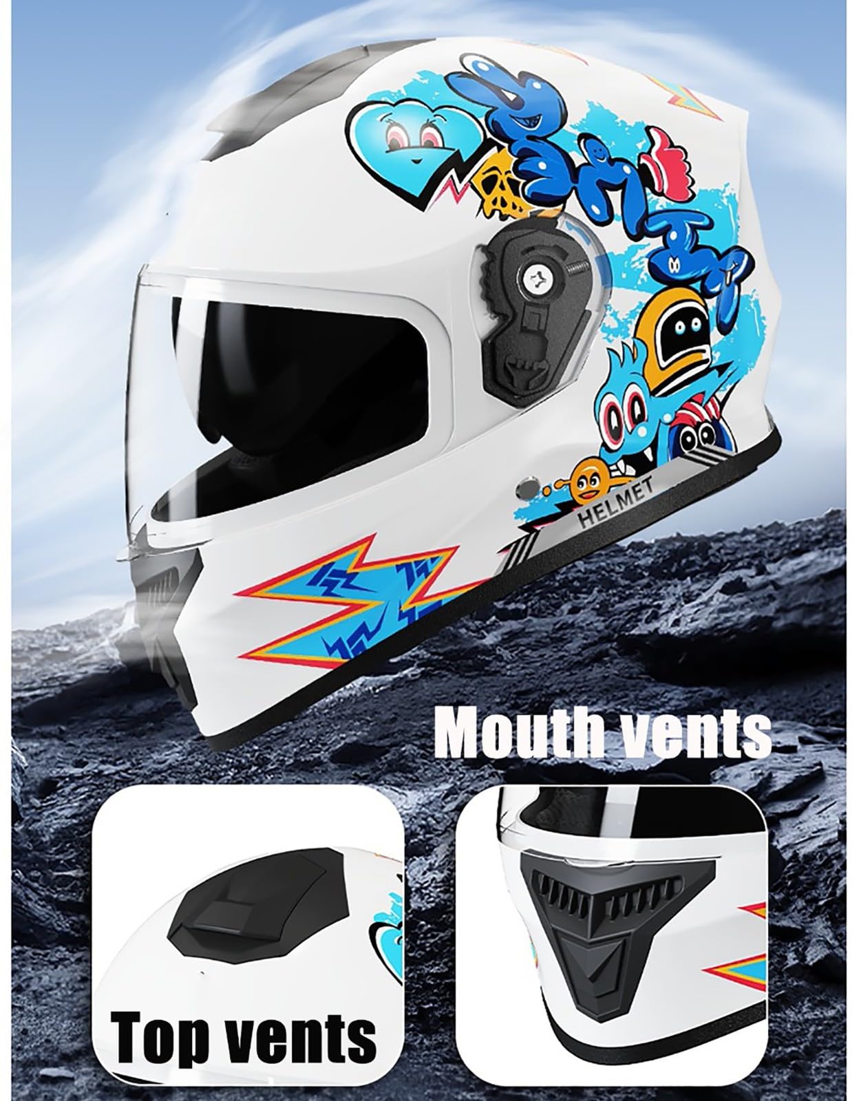 Caschi Integrali Da Moto Per Bambini, Giovani, Alla Moda, Per Moto, Scooter,Quattro Ruote, Caschi Per Ragazzi E Ragazze, Omologati ECE Per Ragazzi E Ragazze Dai 4 Ai 12 Anni 3,50-58cm