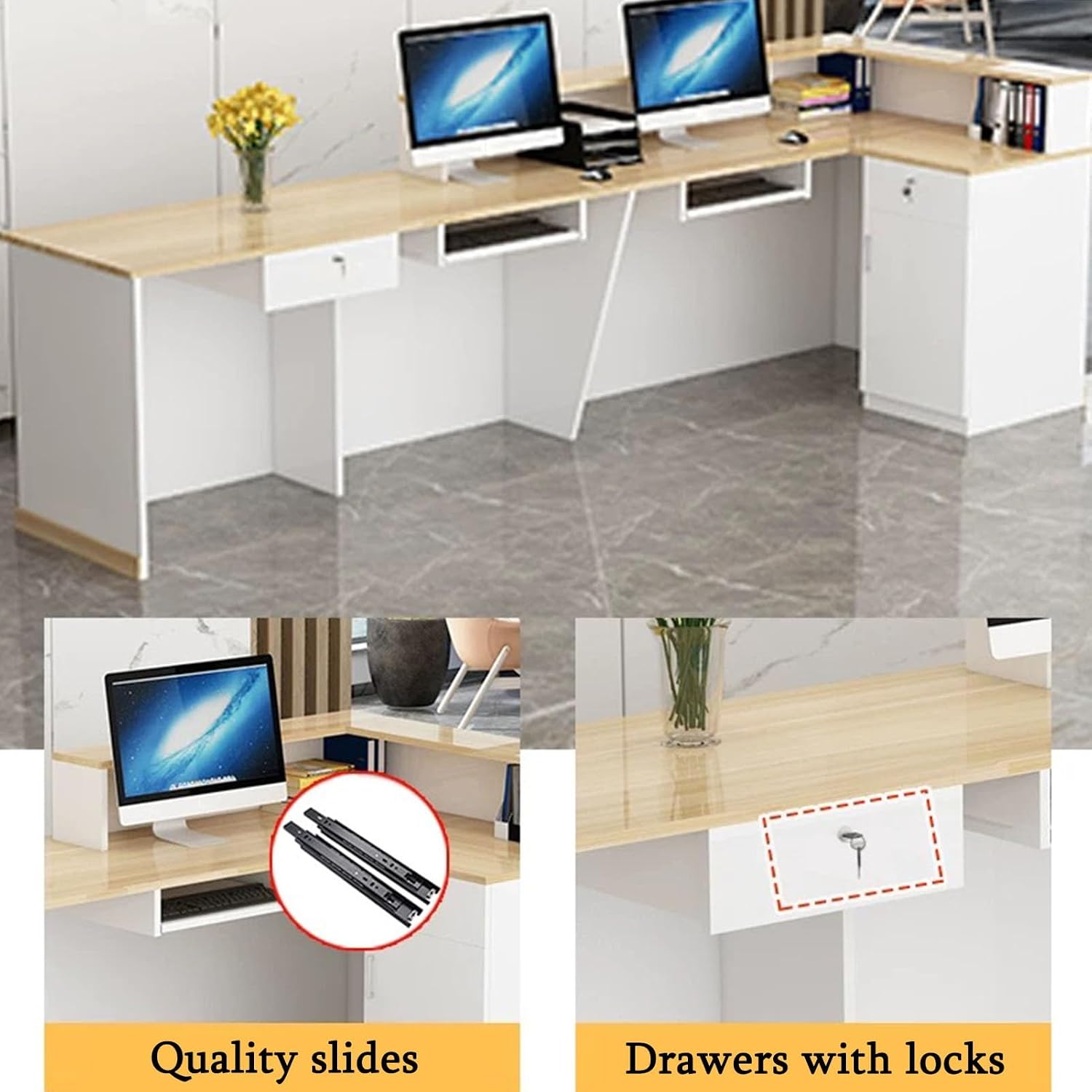 Modern Front Counter, Reception Desk, Counter Desk, Reception Desk with Lights, Reception Table, Counter Desk for Checkout, Reception Room Lobby Salon Store(Orange,140cm/55.1in)