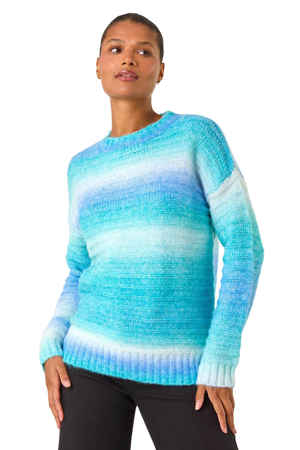 Roman Spacedye Stripe Crew Neck Jumper - Blue - Size 14