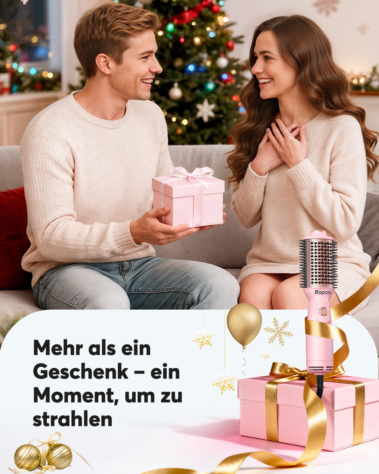 Bopcal Mini Warmluftbürste 4-in-1 Ionen Föhnbürste Heißluftbürste für Volumen & Glatte Haare, Anti-Frizz Rundbürstenföhn, Tragbar mit Dualspannung für Reisen, 3 Temperaturstufen, SM-6129 101
