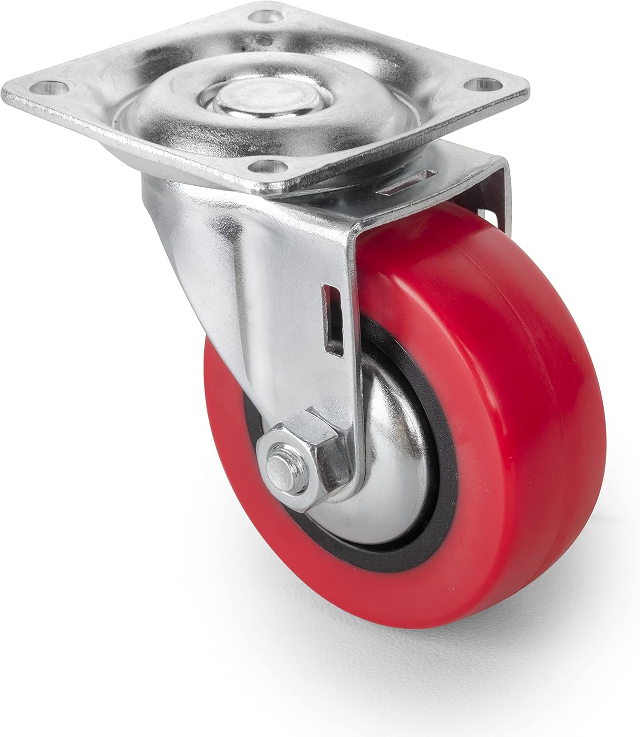 Emuca - Red castors kit with Plate-Mounted, Ø50mm (1,96 inch), 2 with Brake and 2 Without Brake, Steel and Plastic