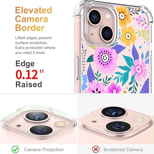 Miniatura 10 de YOYORI Funda compatible con iPhone 15 con protector de pantalla, diseño de patrón de flores, funda transparente floral para mujer, a prueba de