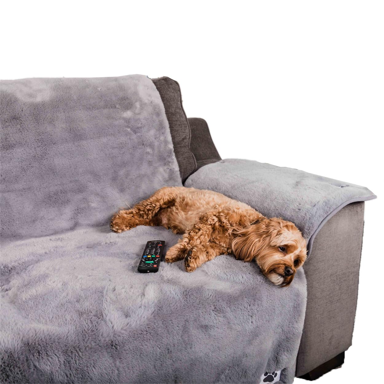 Pet Rebellion Sofa Cover for Dogs and Cats | Absorbent, Non-Slip, Machine-Wash Furniture Protector, Soft Plush Comfy Snuggle Rug for Pets (Grey, 1 x Sofa Cover & 1 x Sofa Arm Cover)