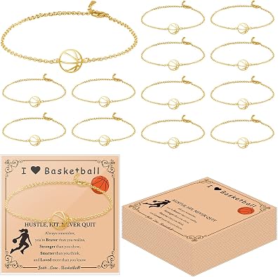 12 set Basketball Party Favors Basketball Bracelet with Inspirational Card for Sport Fans Team Gift for Sport Basketball Team Lovers Players Gifts Sport Accessories for Teen Girls Players Coach