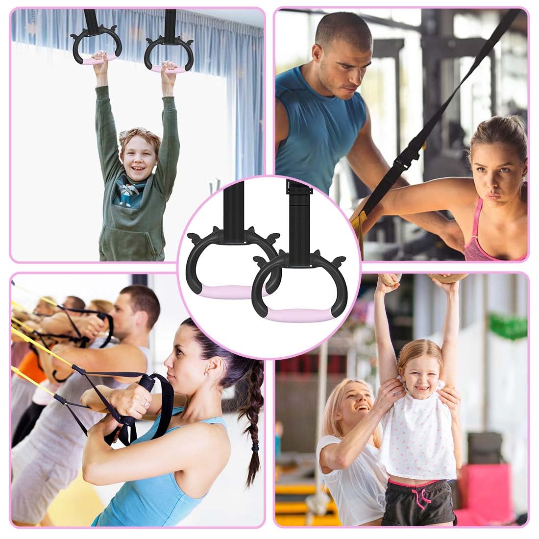 NHQ Anillas Gimnasia con Correa Ajustable para Niños - Entrenamiento de Fuerza, Crossfit, Dominadas y Dips