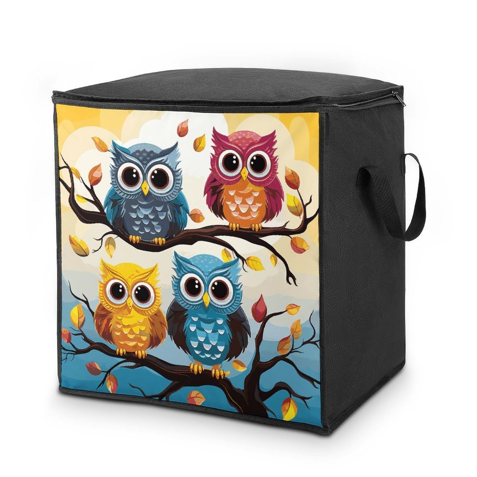 70L Owls on Tree Branches Storage Bag With Zipper Closet Organizers with Handle for Home Storage Organizer for Blankets Quilts Clothes Comforter Bedding And Pillows