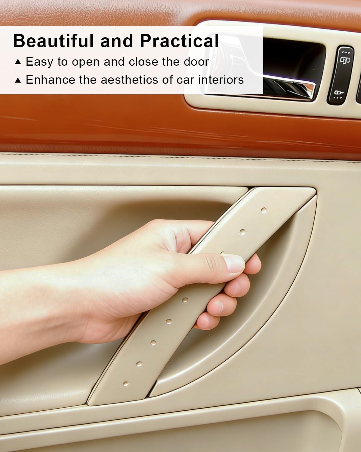 1C0867172A2QL Door Pull Handle Covers Fit for Volkswagen VW Beetle 1998-2010 2-Door Cars Replace 1C0867171A2QL, Interior Left and Right Door Handle Panel Set Trim Beige, 2 Pcs