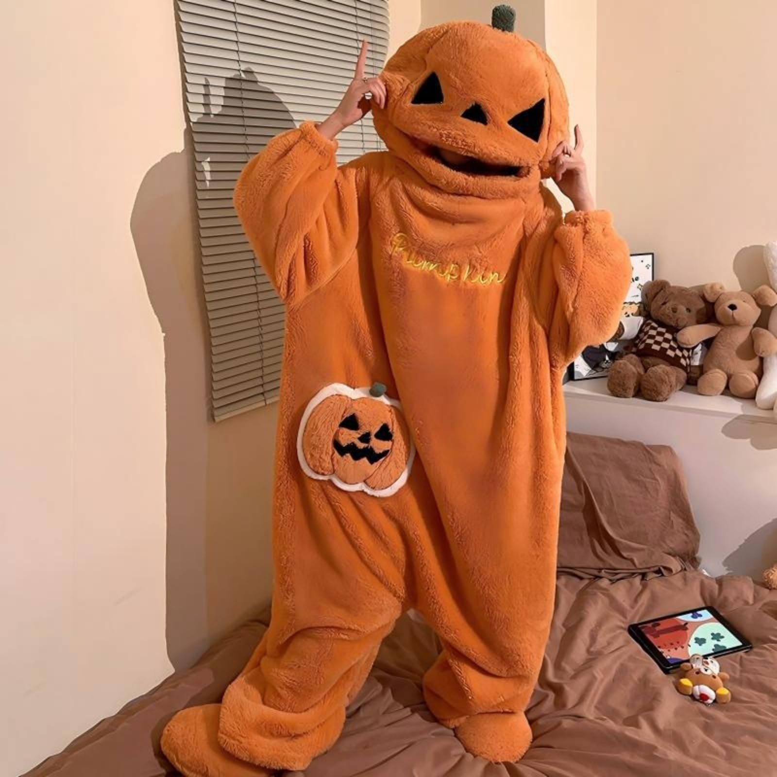 Halloween Kürbis Pyjama Einteiler Fleece Dick Warm Zuhause Kleidung