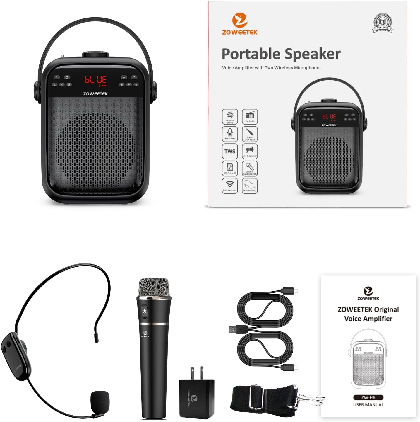 ZOWEETEK Wireless Voice Amplifier Handheld and Headset Microphones for Teachers, Voice Amplifier Microphone, Portable Megaphone Buletooth Speaker for Classroom, Meeting, Group outings, Party, Karaoke - Image 7