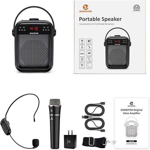 Miniatura 7 de ZOWEETEK Amplificador de voz inalámbrico, micrófonos de mano y auriculares para profesores, micrófono amplificador de voz, megáfono portátil