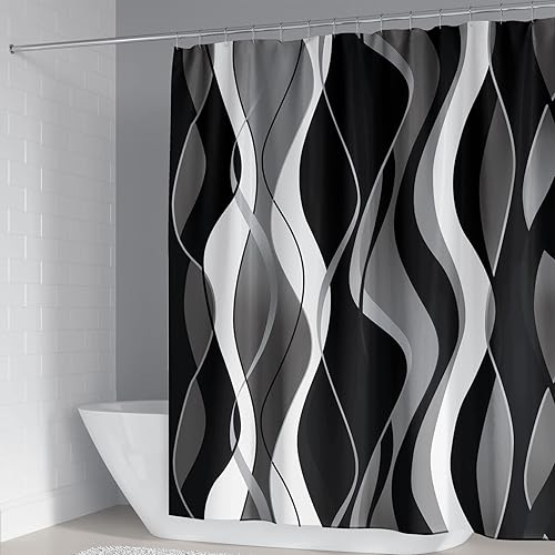 Miniatura 10 de Juego de 4 cortinas de ducha turquesa con alfombras antideslizantes, cubierta para tapa de inodoro y tapete de baño, juego de decoración de baño