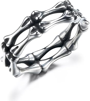 GTHIC Stainless Steel Skull Rings for Women Men Gothic Punk Bone Double Layer Band Rings Jewelry Statement Ring for Wedding Engagement Gift, Size 7-13