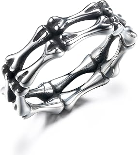 Stainless Steel Skull Rings for Women Men Gothic Punk Bone Double Layer Band Rings Jewelry Statement Ring for Wedding Engagement Gift, Size 7-13