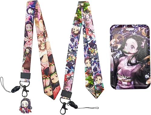 Demon Anime Nezuko - Tarjetero con 2 cordones, tarjetero para tarjetas de crédito de identificación Kawaii, bolsa con cordón, funda para tarjetas de