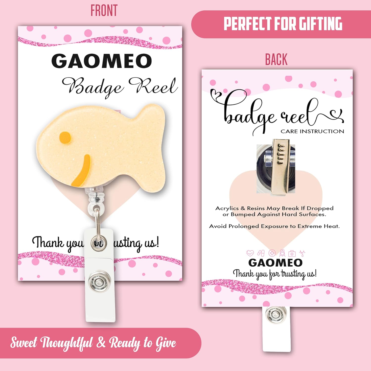 Glitter Fish Badge Reel Retractable – Cute Nurse Badge Holder for Medical Workers, RN, LPN, CNA & Students | Pediatric ID Badge Reel with Glitter Acrylic Fish, Alligator Clip & 24” Nylon Cord - Image 9