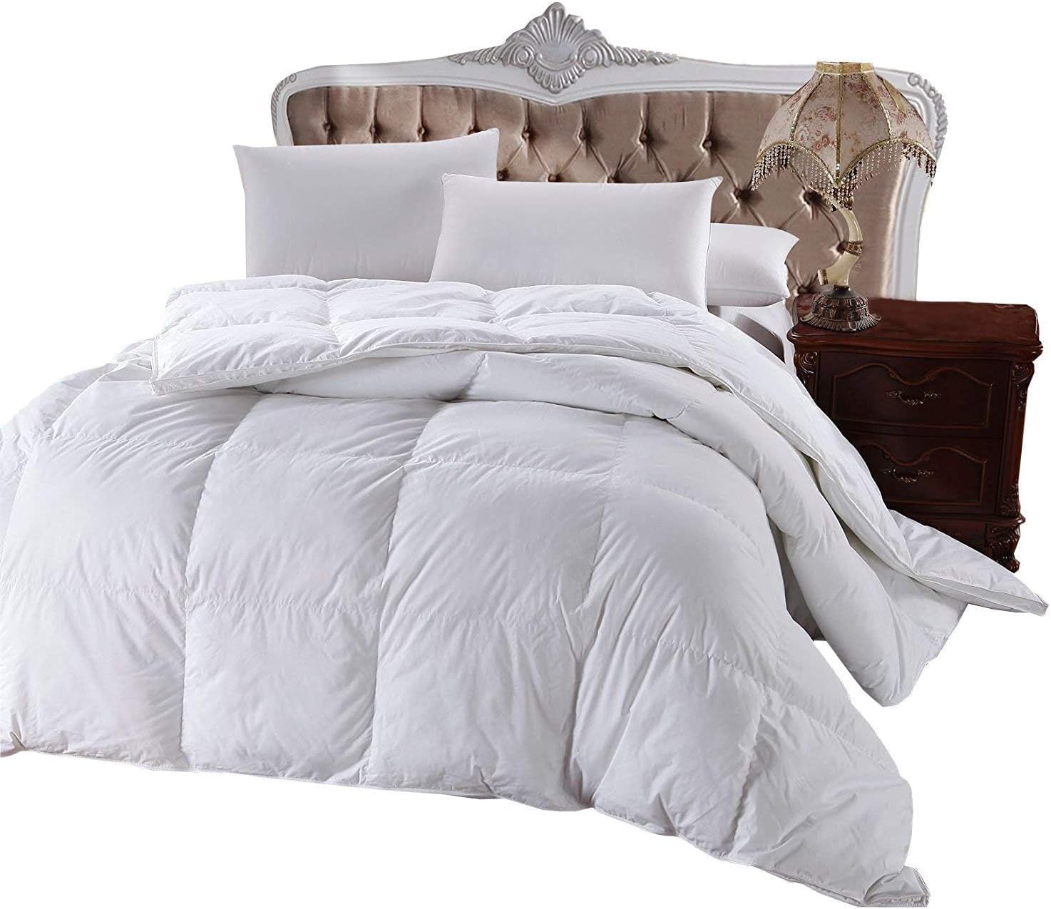 Royal Hotel Bedding 300 Thread Count Queen Size Down-Alternative Comforter, Overfilled Comforter, Duvet Insert 100% Cotton Shell - 100% Down-Alternative Fill, 750FP - 70OZ - White Solid, Queen