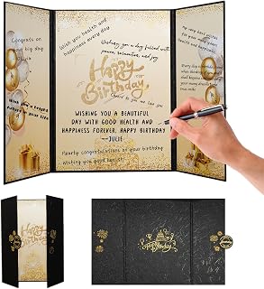 Happy Birthday Signature Book, Black Gold Creative Birthday Guest Book, Birthday Signing Card Board Party Supplies, Large Birthday Guest Book 12" x 18" Birthday Decorations for Men Women