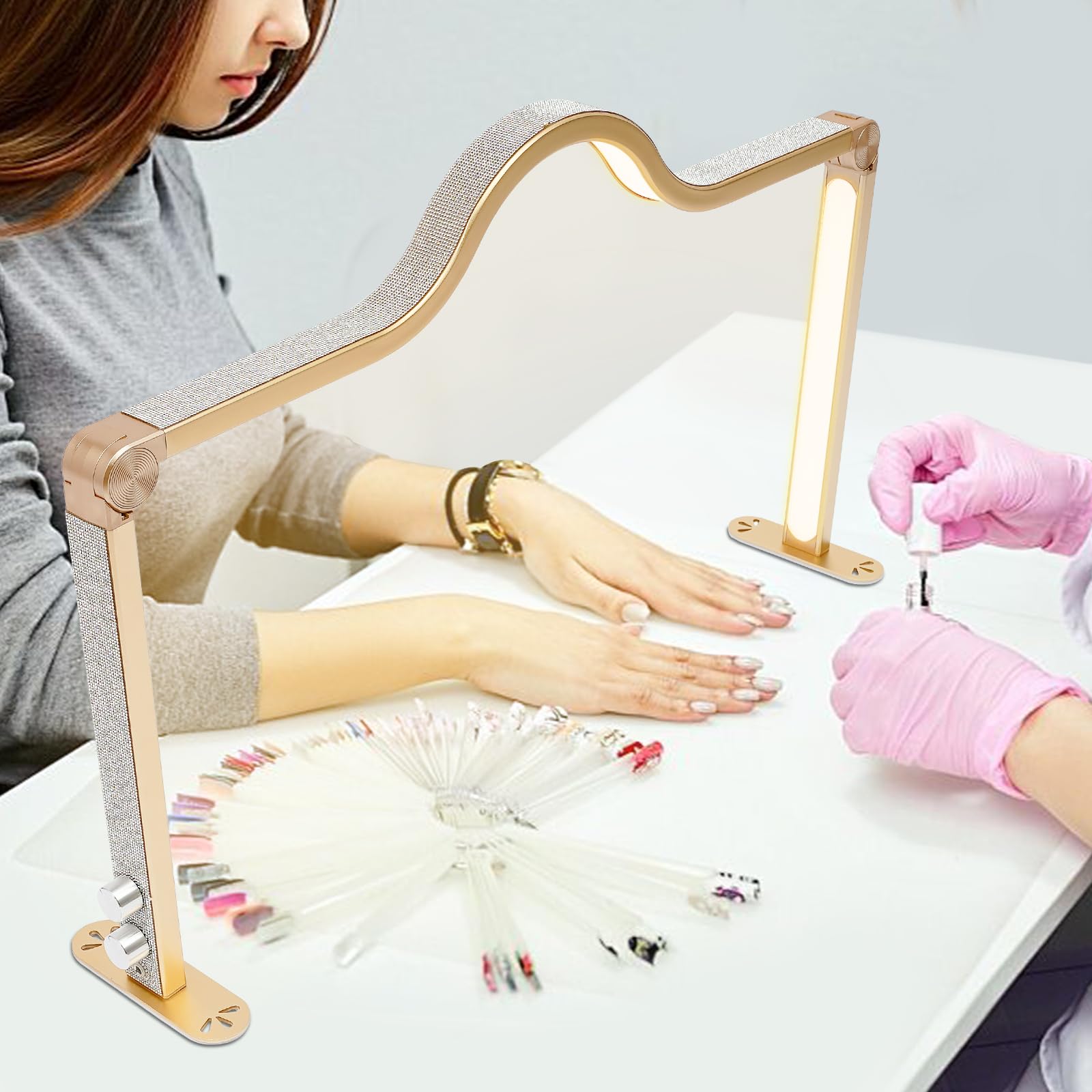 Halbmondlicht für Nägel LED Tischlampe 48W Wimpernlicht Nagel-Schreibtischlampe Maniküre Tisch Lampe Dimmbar 3000K-6000K Faltbare LED Nageltisch Lampe für Schönheit Wimpern (Gold)