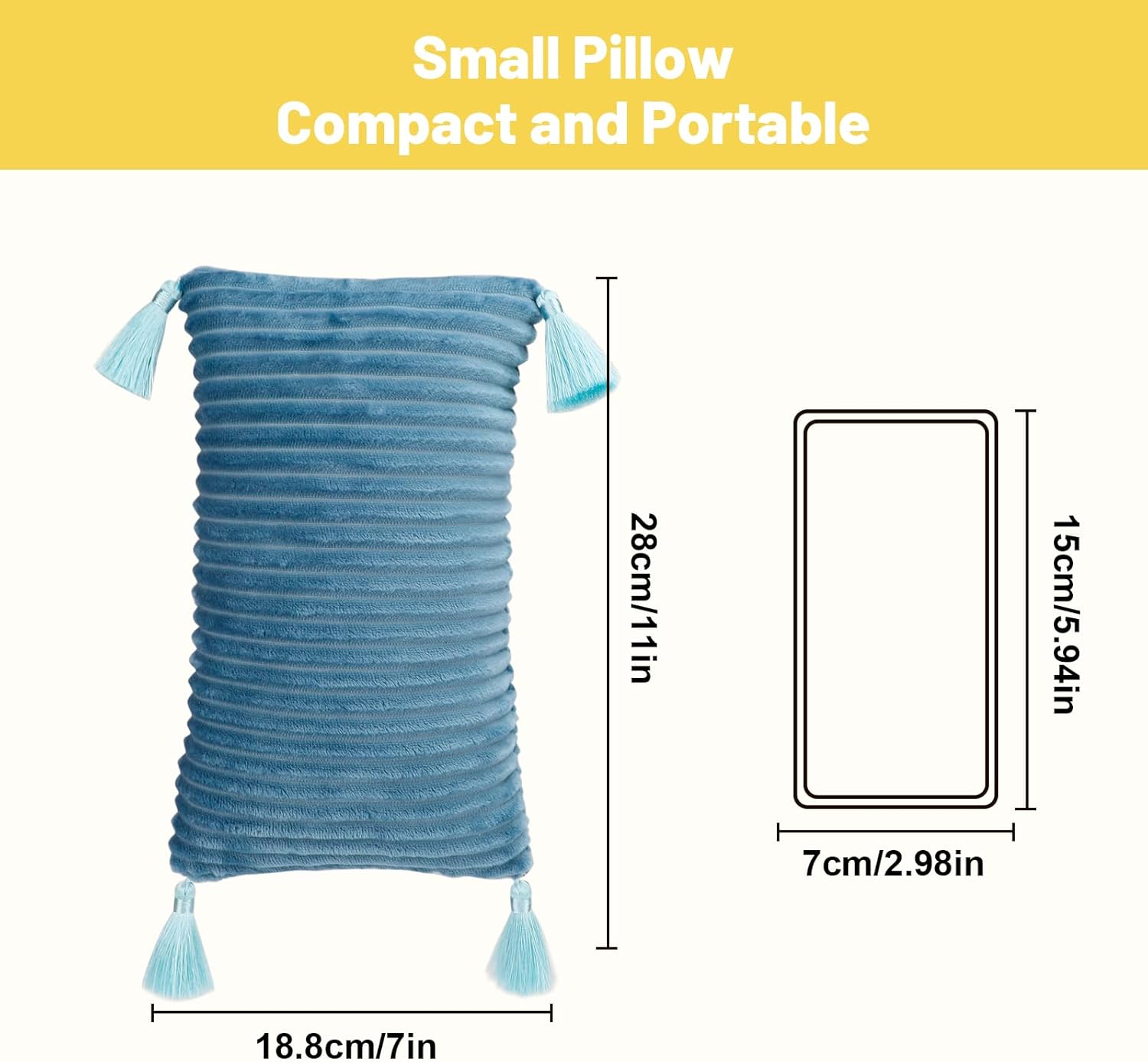vocheer Small Travel Pillow with Tassels, 11"x 7" Neck Pillow for Sleeping, Mini Travel Pillows, Tiny Pillows for Neck, Wrist, Lumbar and Knee, Pets, Machine Washable,Blue-1pc - Image 8