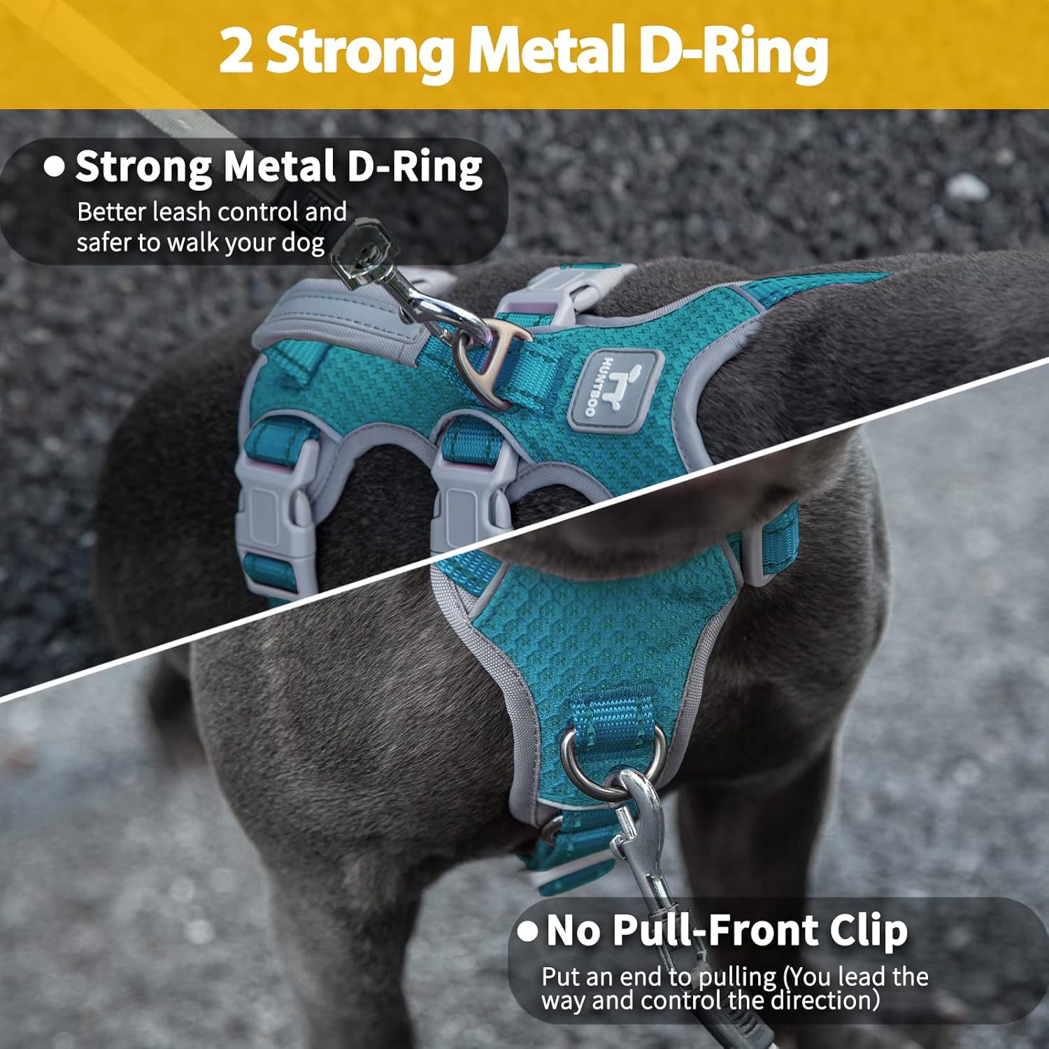 No Escape Dog Harness, Escape Proof Harness, Fully Reflective Harness with Padded Handle, Breathable, Durable, Adjustable Vest for Medium Dogs Walking, Training, and Running Gear (Teal,M)