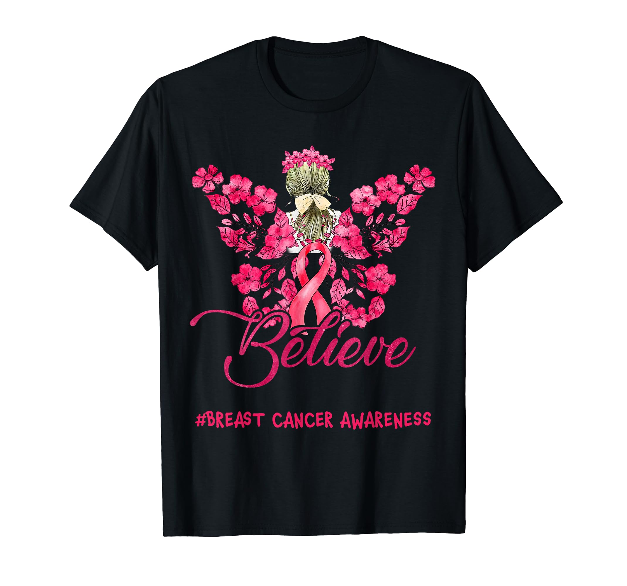 Believe Buttfly Angel Breast Cancer Awareness T-Shirt