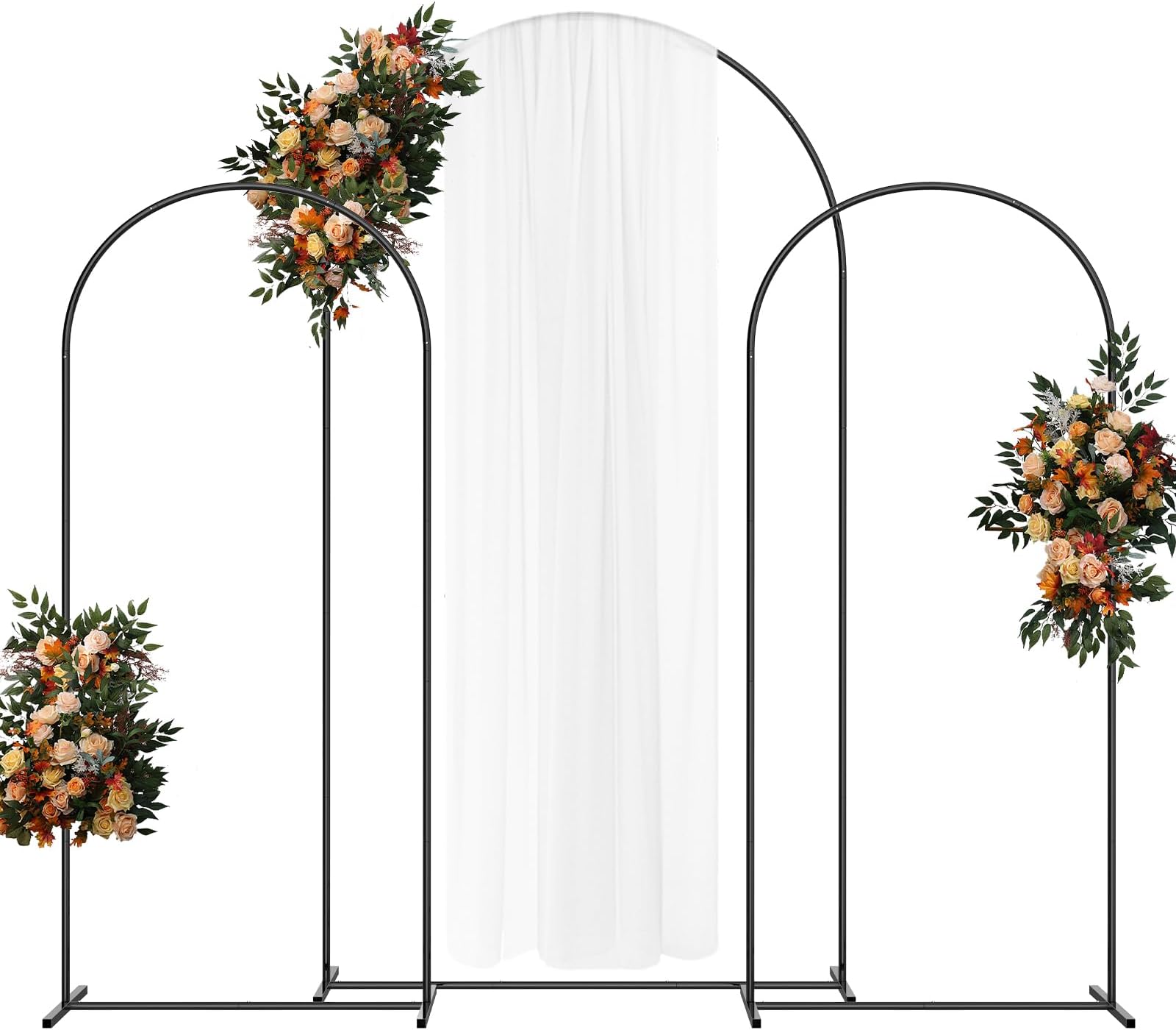 Wedding Arch Backdrop Stand 7.3FT& 6.6FT& 6.6FT Set of 3,Metal Arch Backdrop Stand for Wedding Ceremony Baby Shower, Outdoor Indoor Birthday Party, Garden Floral Balloon Arch Decoration,Black