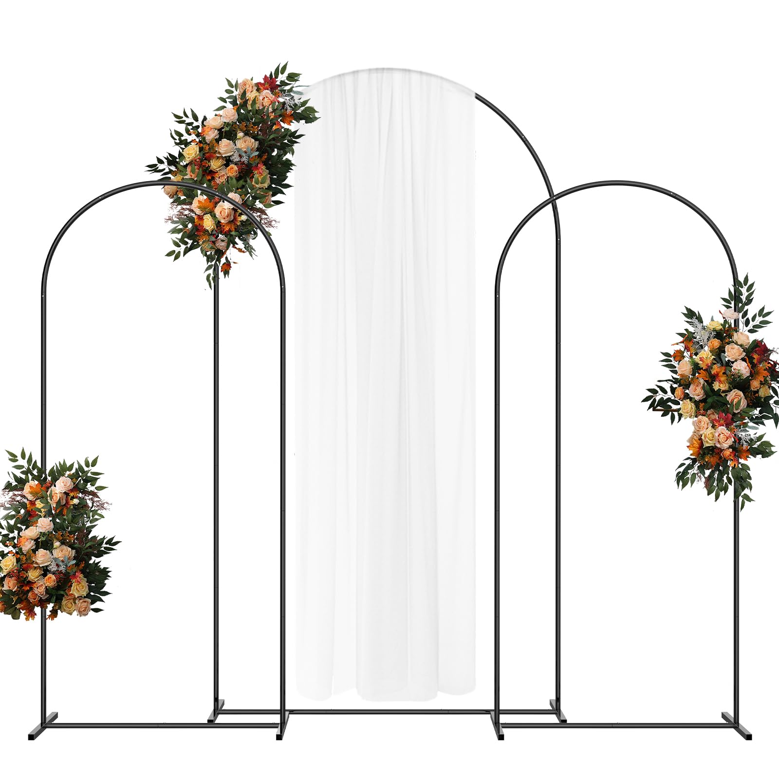 Wedding Arch Backdrop Stand 7.3FT& 6.6FT& 6.6FT Set of 3,Metal Arch Backdrop Stand for Wedding Ceremony Baby Shower, Outdoor Indoor Birthday Party, Garden Floral Balloon Arch Decoration,Black