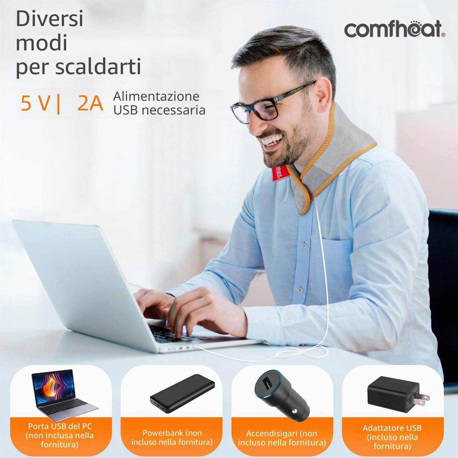 Cuscino riscaldante per il collo USB con avvolgimento termico regolabile per dolori al collo