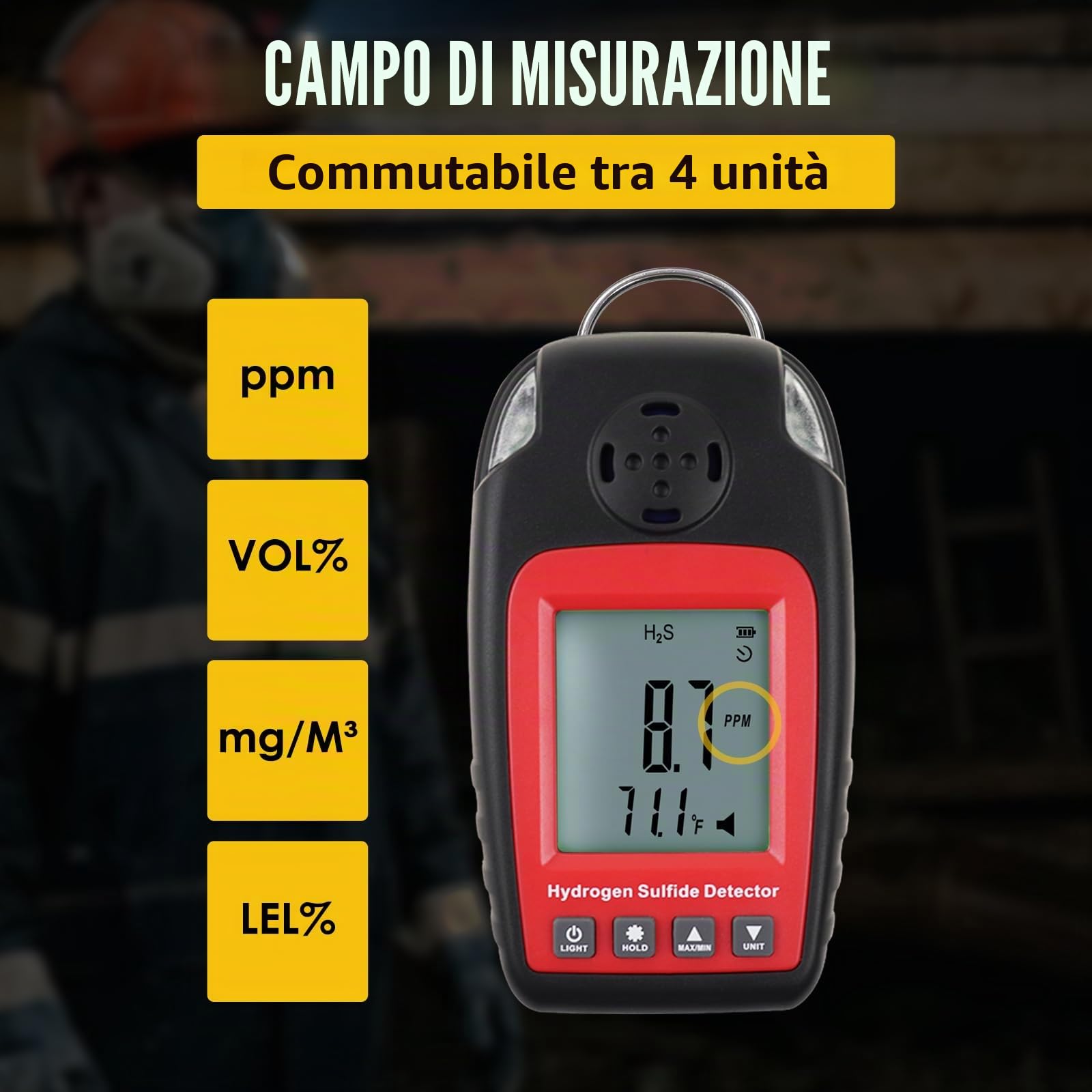Rilevatore di acido solfidrico Rilevatori di gas e allarmi Elettrochimici H2S H₂S Monitor Misuratore Sensore di avvelenamento Allarme Schermo LCD Retroilluminazione