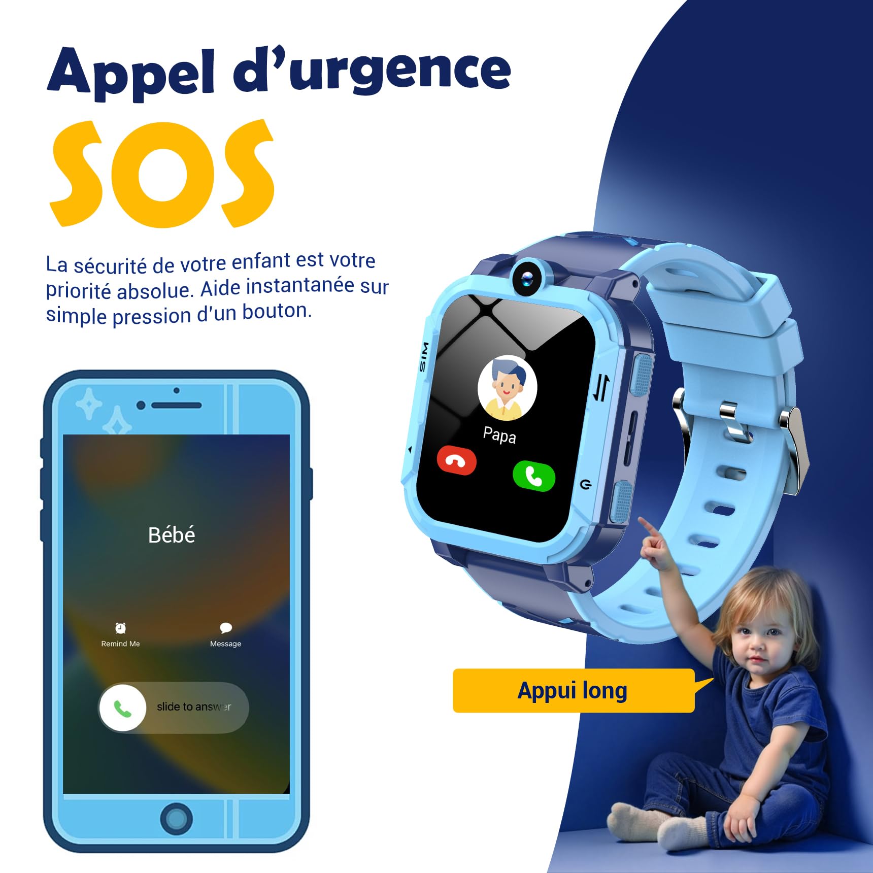 Blackview Montre Connectée Fille Garçon à 4G, GPS+LBS+WiFi, SOS, Caméra Frontale, Appels Vidéo, Podomètre, pour Filles et Garçon 5-16 Ans（Bleu）