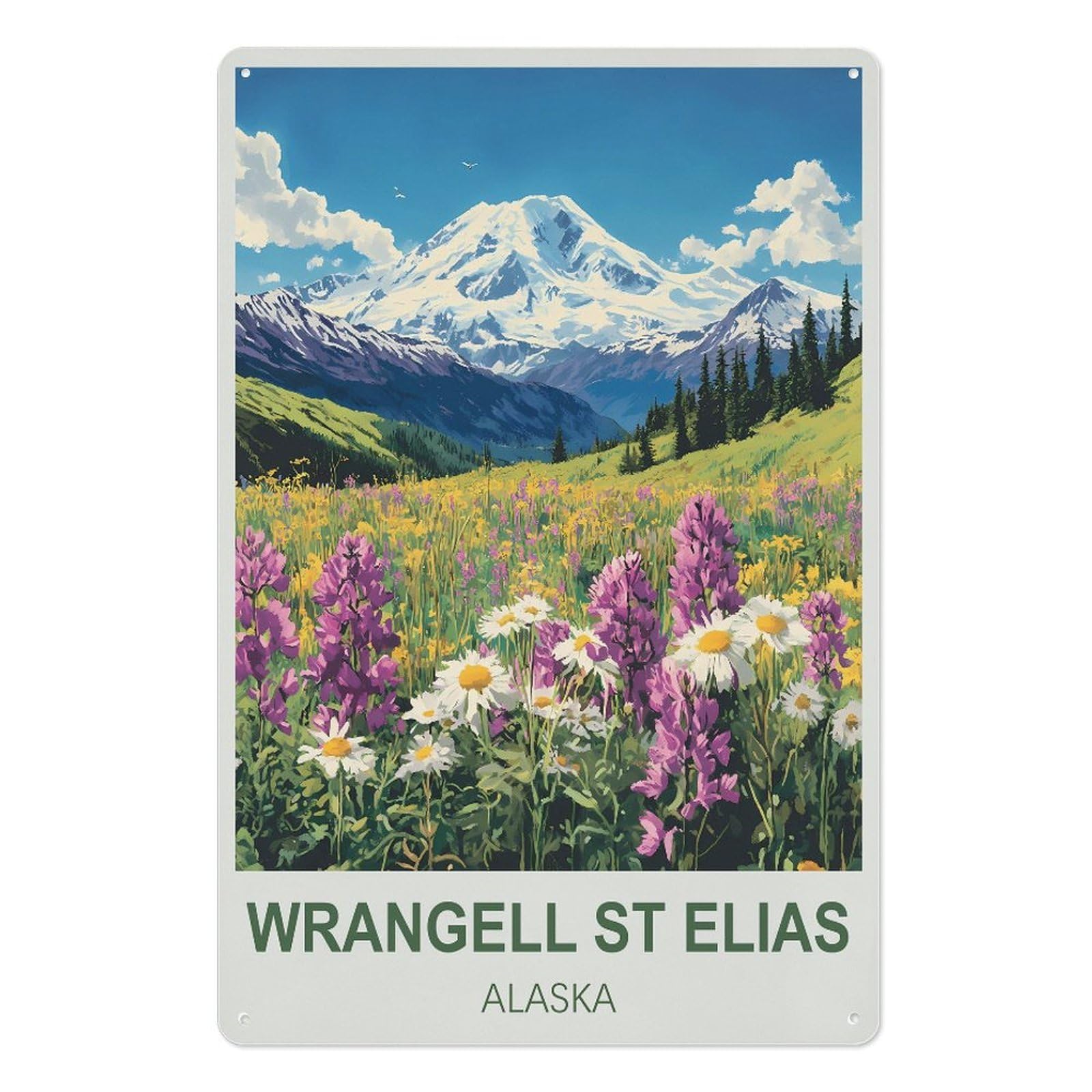 Wrangell St Elias Alaska Retro Design Tin Painting Vintage Tin Sign 08x12inch(20x30cm) Wall Art for Home Office Bedroom Living Room Cafes Wall Decor
