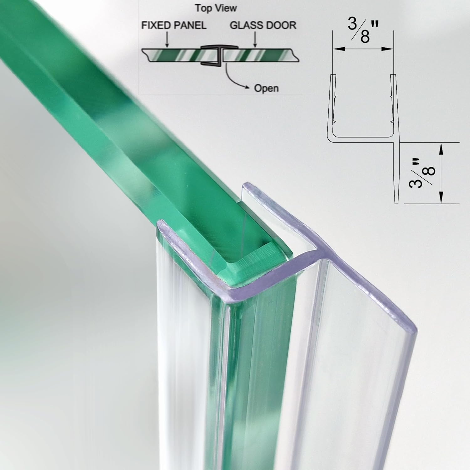 Shower Door Seal Strip Kits Set of 3 Polycarbonate Include 2 PCS 76" Side Seals and 1 PCS 36" Bottom Seal for 3/8"(10mm) Thick Glass